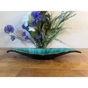 Blue Mountain Pottery Leaf Dish Green Black Drip Glaze Canada BMP MCM Bowl